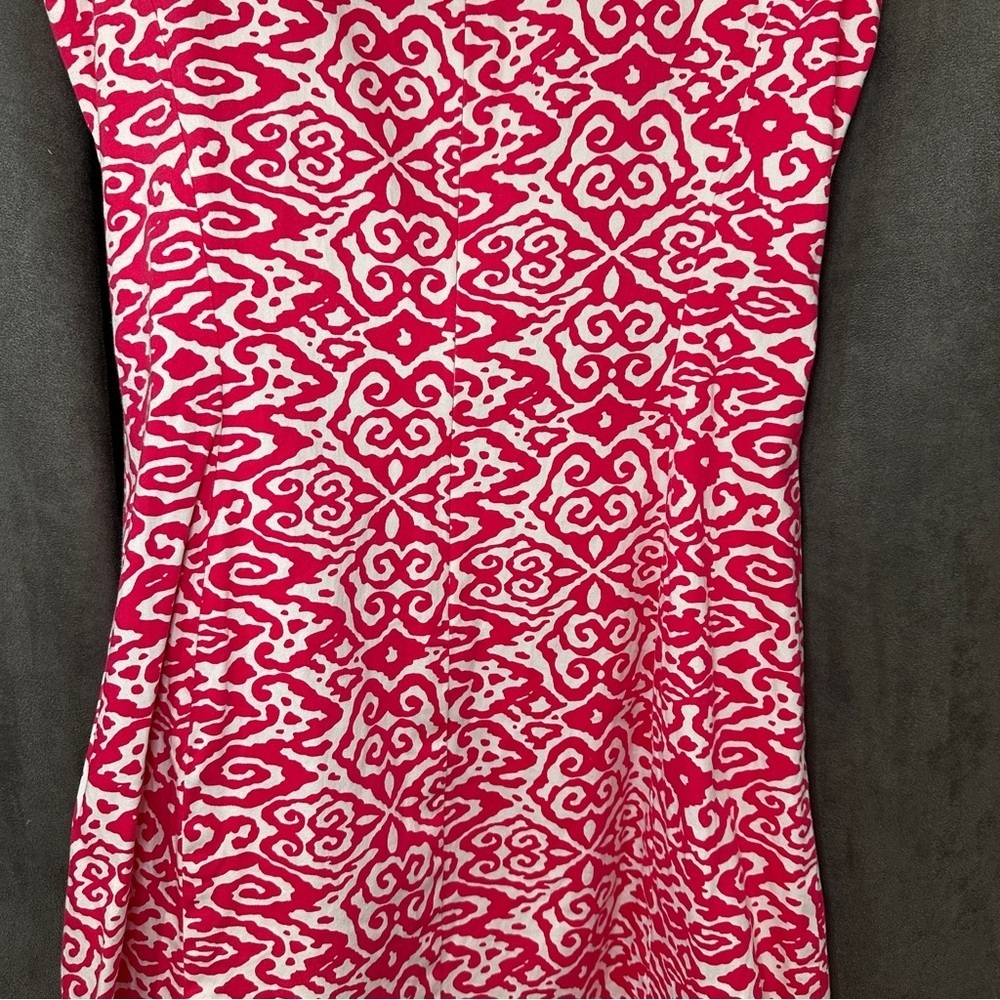 Chaps Keyhole Sheath Dress Cotton-Blend Preppy Pink/White Geometric 4 Resortwear - Picture 7 of 9